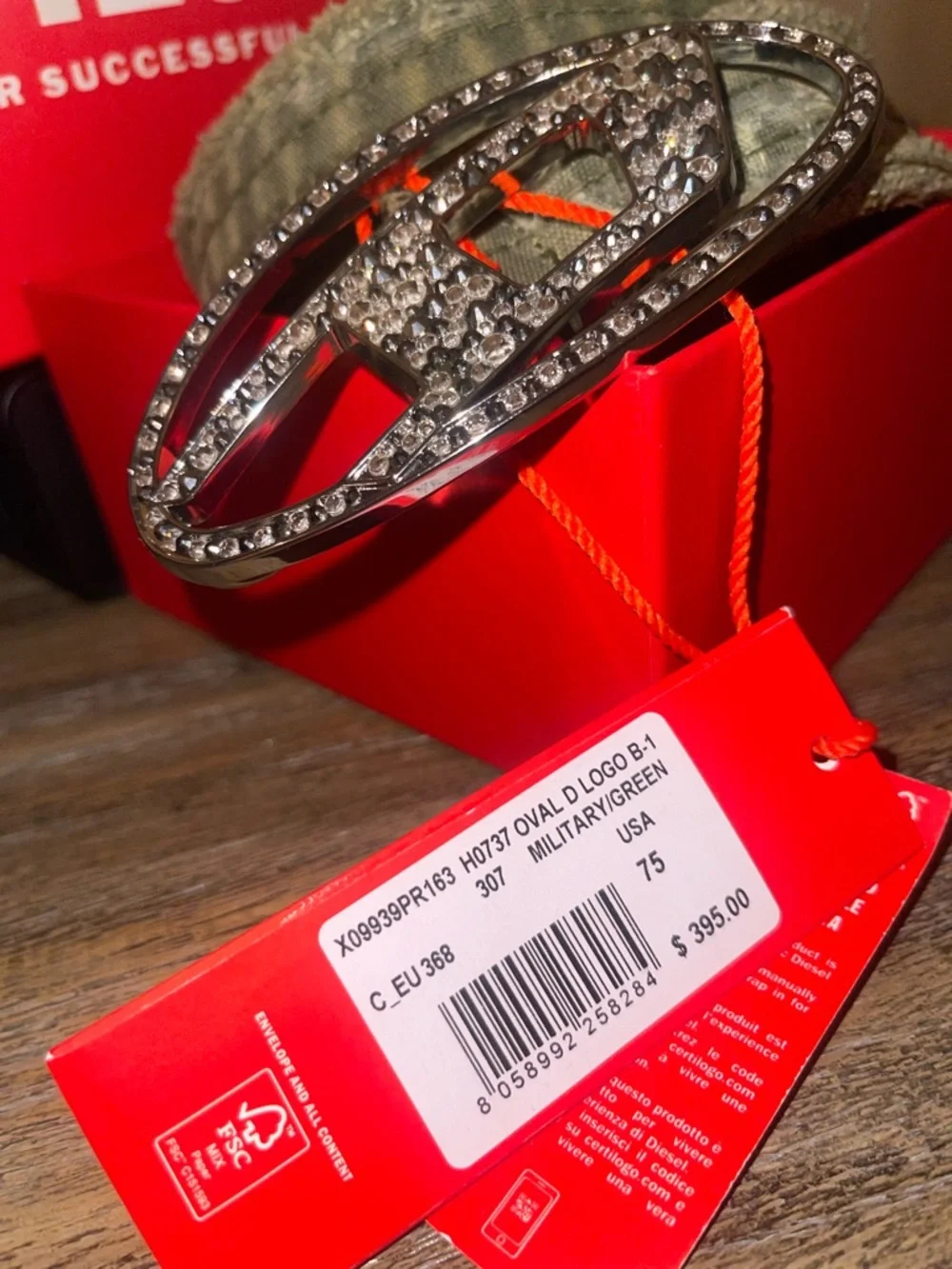 Diesel B 1dr Strass Belt with Crystal Logo Buckle NWT